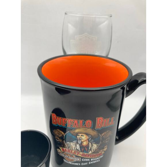Harley Davidson Logo Combo with Shot Glass Coffee Mug and Wine Glass - Picture 5 of 7